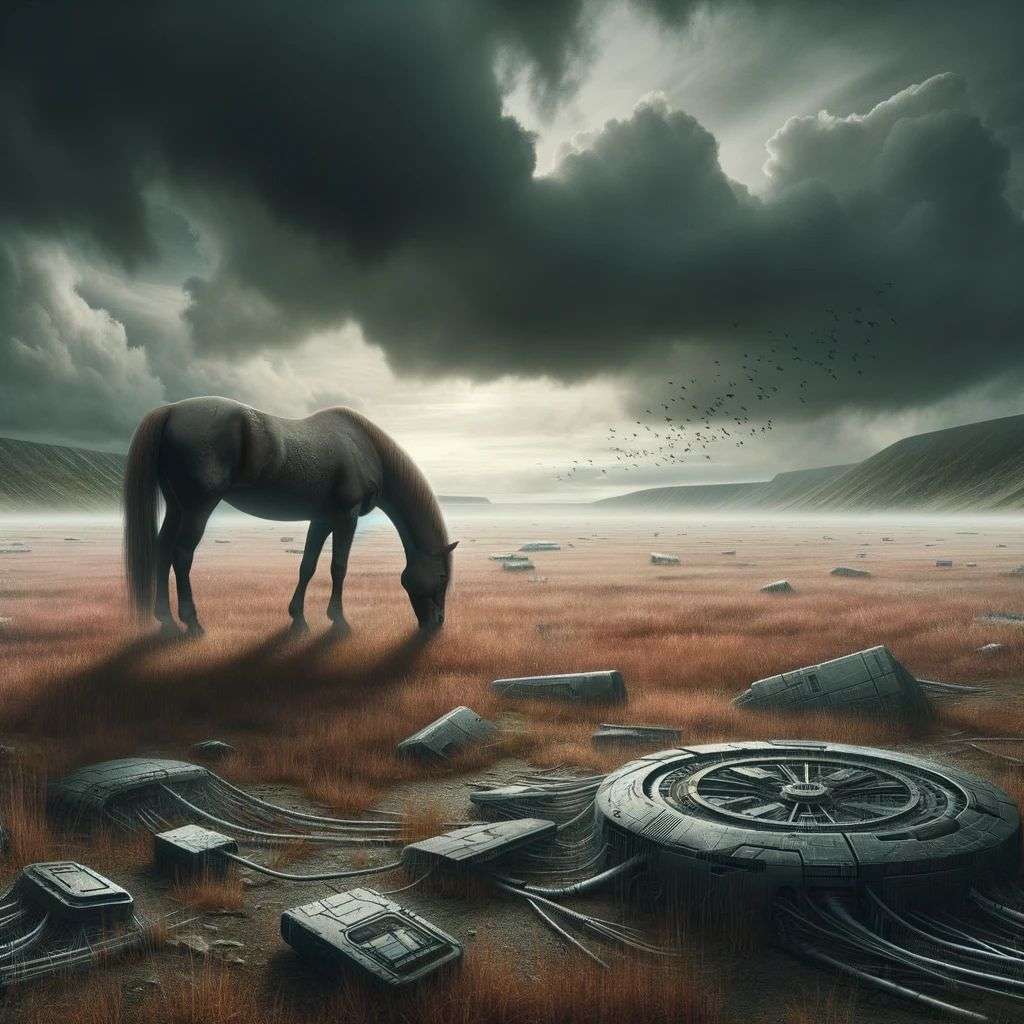 a horse, digital art, dystopia